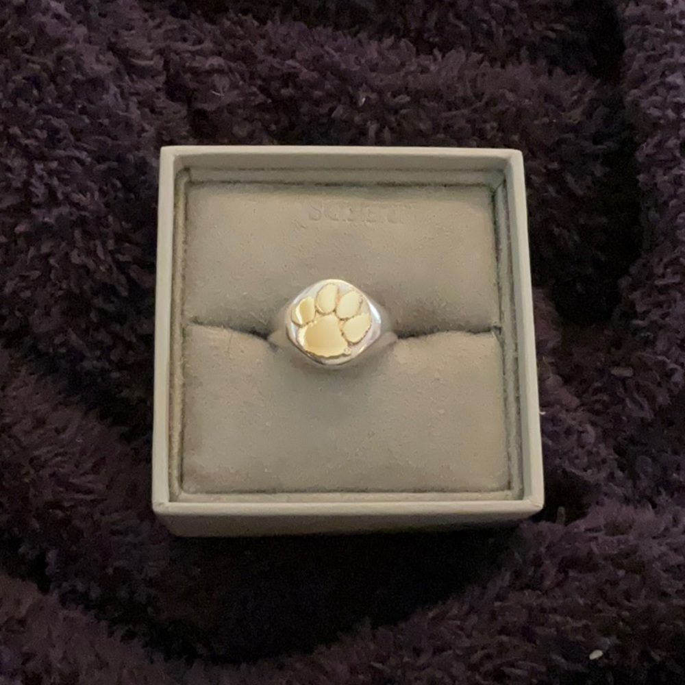 14K Gold Filled Clemson University Tiger Paw on Sterling Silver Signet Ring